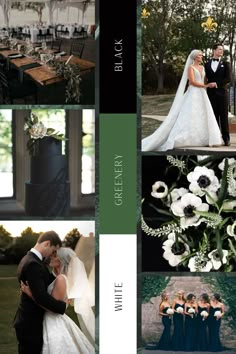 Black white and greenery wedding mood board styled with Madison gown by Elizabeth Lee Bridal. Utah wedding dress vendor. Black Garden Wedding Theme, Black Wedding Mood Board, Black And White Wedding Bride And Groom, Black Wedding Colour Scheme, Emerald Black White Wedding, Black White And Green Wedding Flowers, Black Garden Wedding, Black White And Olive Green Wedding, Black And White Wedding Mood Board