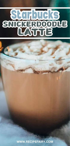 a close up of a drink in a glass with the words starbucks's smoker doodle latte