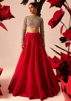 Embroidery On Lehenga, Lehenga Stiching Design, Navarathri Outfits, Red Lehenga Blouse Designs, Wedding Lehenga Reuse Ideas, Lehenga Top Design Blouses, Lehnga Designs 2024, Lehenga Skirt Designs, Stylish Blouse Design For Lehenga