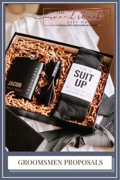 the groomsmen proposals gift box is filled with personal items