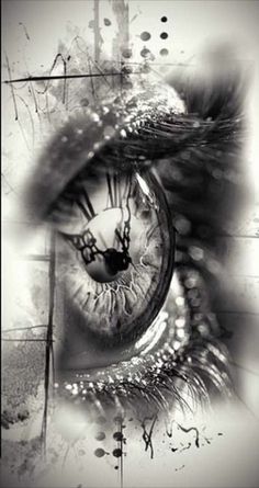 an artistic photo with a clock in the eye