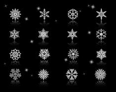 white snowflakes on black background