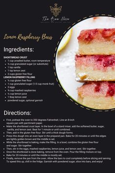 Lemon Raspberry Bars, Square Pan, Raspberry Filling, Shortbread Crust, Lemon Raspberry, Gluten Free Flour, Lemon Zest