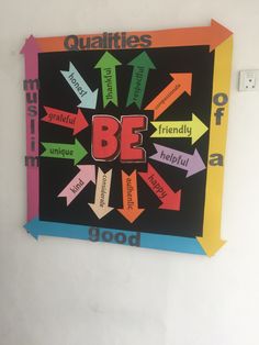 a bulletin board with words and arrows on it that spell out the word be good