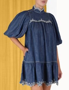 Swim 2023, Placement Embroidery, 2025 Spring, Cotton Mini Dress, 2023 Collection, Linen Blouse, Blue Lagoon, Resort Wear, Blue Dresses