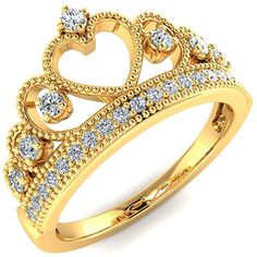 14k Yellow Gold Crown Size: 20 X 10 Mm High Polish Finish Cubic Zirconia Heart Princess Crown Item#D-R0330 Valentine's Day Elegant Crown Design Jewelry, Elegant Gold Diamond Ring For Valentine's Day, Formal Yellow Gold Heart Ring With Cubic Zirconia, Gold Diamond Heart Ring With Halo Setting, Gold Brilliant Cut Wedding Rings For Valentine's Day, Luxury Gold Diamond Ring For Valentine's Day, Valentine's Day Yellow Gold Diamond Ring With Center Stone, Gold Heart Ring With Center Stone In Cubic Zirconia, Valentine's Day Gold Diamond Ring With Halo Setting