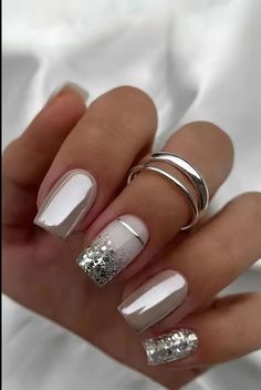 White Chrome Nails, Fancy Nails Designs, Damaged Nails, Cute Gel Nails, Nails For Women, Nails Polish, Silver Nails, Bridal Nails, Fancy Nails