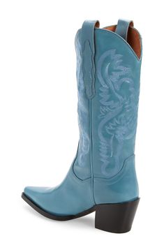 Ornate stitching furthers the rugged Western style of this iconic casual boot. 2 1/4" heel (size 8.5) 12 1/4" shaft; 13 1/2" calf circumference Pull-on style Leather upper and lining/synthetic sole Imported Women's Shoes Western Boots Women, Western Boot, Jeffrey Campbell, Western Style, Casual Boots, Western Boots, Blue Leather, Western Fashion, Cowboy Boots