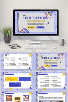 a computer screen with the words education on it, and an image of a keyboard