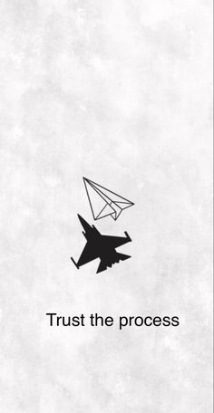 a black and white photo with the words trust the process written below an origami plane