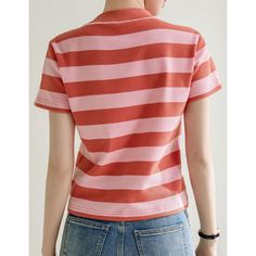 Summer Stripe Teen Girl Shirt  Material: 95%Cotton+5%Spandex  Style: Teen Girl Shirt Size: S, M, L, XL, 2XL, Color: Pink  Occasion: Outdoor, Daily,  Vacation Pink Collared T-shirt For Summer, Trendy Striped Collared Top, Trendy Pink Collared Top, Pink Retro Stretch Top, Pink Stretch Retro Top, Trendy Collared Cotton Tops, Retro Stretch Pink Top, Cute Striped Short Sleeve Tops, Pink Stretch Casual Blouse