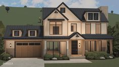 this is an artist's rendering of a two story house with lots of windows