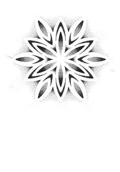 a black and white drawing of a snowflake on a white background with dots