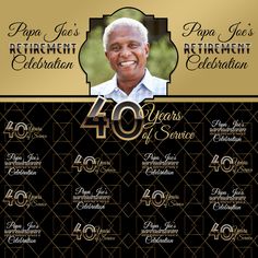 the 50th anniversary card for papa joe's retirement celebration is shown in gold and black