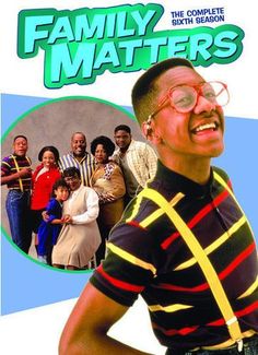 the poster for family matters shows an image of a man with glasses and people behind him