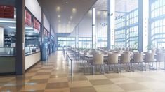 an empty restaurant with tables and chairs