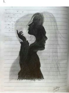 a drawing of a woman holding her hand up in front of her face and looking at the sky