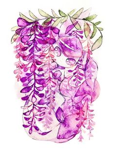 a watercolor drawing of a woman with flowers in her hair