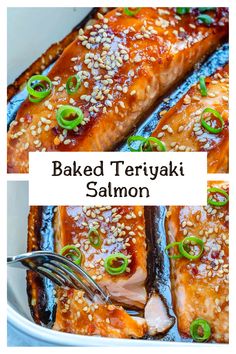 baked teriyaki salmon with sesame seeds and green onions