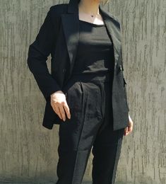 Women Suit Gray Casual Blazer And High Waist Pant Set Casual Workwear Pantsuit With Straight Pants, High Waist Pantsuit With Pockets For Work, Solid Color Business Casual Pantsuit With Pockets, Solid Business Casual Pantsuit With Pockets, Casual Single Breasted Fitted Bottoms, Business Casual Solid Pantsuit With Pockets, Casual Single-breasted Fitted Bottoms, Office Wear Pantsuit With Pockets And Ankle-length Pants, Ankle-length Pantsuit With Pockets For Office Wear