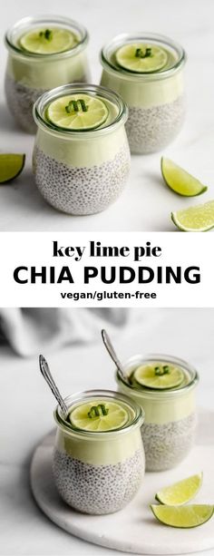 key lime pie chia pudding in small jars with spoons