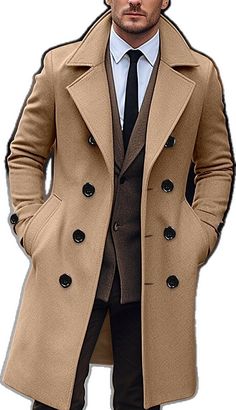 Casual Double-breasted Pea Coat For Winter, Khaki Single Breasted Outerwear For Winter, Khaki Single Breasted Winter Outerwear, Khaki Single-breasted Winter Outerwear, Classic Khaki Winter Outerwear, Khaki Long Sleeve Pea Coat For Winter, Winter Khaki Outerwear With Button Closure, Collared Single-breasted Pea Coat For Winter, Khaki Outerwear With Lapel Collar For Fall