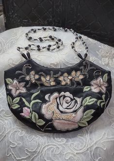 Beautiful, vintage embroidered purse. 9 1/2'' wide, 7'' tall, beads straps are 10 long. Embroidered Purse, Embroidered Bag, Vintage Purse, Canister Sets, Clutch Handbag, Evening Bags, Purses And Handbags, Clutches, Accessory Gift