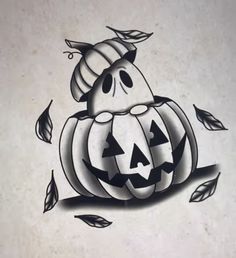 a black and white drawing of a pumpkin