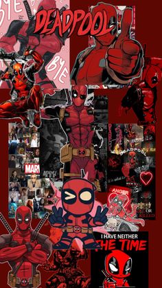 the deadpool collage is shown in red and black