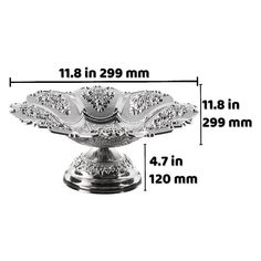 a silver vase is shown with measurements for the size and height in front of it