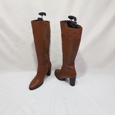 I present to your attention vintage fashionable brown women's boots. Knee height boots, one of a kind. Rare 90's vintage. These boots with round toe and pointy heel look very cute. The soft leather makes these shoes very comfortable. For narrow to medium foot. Thanks to the elastic at the top, it fits the shin well. These unique zipper boots will complete any look you have. One of a kind boots. Women's gogo boots. Rare vintage stock. Original 90's style. Whole inside, in excellent condition. Mat Brown Wide Calf Knee-high Boots, Brown Knee-high Platform Boots With Reinforced Heel, Retro Knee-high Heeled Boots For Winter, Retro Leather Knee-high Boots With Round Toe, Brown Fitted High-ankle Knee-high Boots, Fitted Brown Knee-high Boots, Brown Fitted Mid-calf Boots, Fitted Brown Mid-calf Boots, Fitted Mid-calf Brown Boots