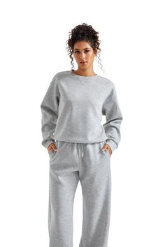 Modal Oversized Lounge Set-Clothing-SUUKSESS-XS-Grey-SUUKSESS Gray Crew Neck Activewear For Loungewear, Versatile Long Sleeve Sweatshirt In Relaxed Fit, Heather Grey Long Sleeve Sweats In Athleisure Style, Versatile Long Sleeve Sweatshirt With Relaxed Fit, Heather Grey Long Sleeve Athleisure Sweats, Heather Grey Long Sleeve Sweats Athleisure, Gray Oversized Sweats, Oversized Activewear For Lounging In Fall, Athleisure Tops With Elastic Cuffs For Fall