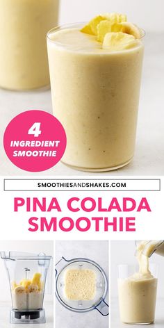 pina colada smoothie recipe in a blender with ingredients to make it