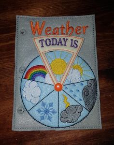 a patch with the words weather today is written on it and an image of a rainbow