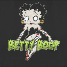 the betty boop logo is shown on a black t - shirt with green lettering