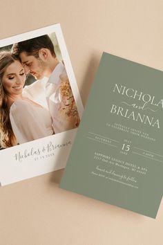 two wedding cards with the same photo on them