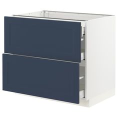 a white and blue cabinet with two drawers