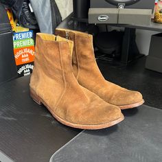 Billy Reid Paglia Moto Boots, Size 9.5m. Tan. Supple Suede. Side Zipper. Easily Dressed Up Or Down. Moderate Wear, 8/10 Condition. Retails At $498. This Color No Longer Available. Casual Chelsea Boots With Snip Toe And Leather Footbed, Casual Leather Chelsea Boots With Snip Toe, Casual Chelsea Boots With Snip Toe And Leather Sole, Casual Brown Chelsea Boots With Snip Toe, Casual Moto Boots With Snip Toe And Leather Footbed, Casual Moto Boots With Leather Footbed And Snip Toe, Casual Snip Toe Suede Boots, Casual Suede Snip Toe Boots, Casual Chelsea Boots With Rubber Sole And Almond Toe