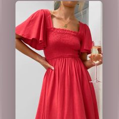 - Size L - Nwt - Bundle With Items In My Closet To Save! Red A-line Dress For Brunch, Red A-line Midi Dress For Brunch, Red Sundress For Brunch, Red Sundress Midi Dress For Brunch, Red Ruched Mini Dress For Vacation, Red Fit And Flare Midi Dress For Summer, Red Ruched Mini Dress For Day Out, Red Ruched Midi Dress For Vacation, Red Knee-length Dress For Brunch