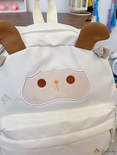 Bird in Bag - Fashionable Cartoon Sheep Backpack for Girls Cute Beige Backpack For School, Cute Beige School Backpack, Cute Beige Bags For Students, Cute Beige Rectangular Backpack, Cute Large Capacity Beige Backpack, Trendy Cute Design Backpack For School, Trendy Backpack With Cute Design For School, Trendy Backpack For School With Cute Design, Trendy School Backpack With Cute Design