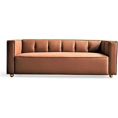 a brown couch sitting on top of a white floor