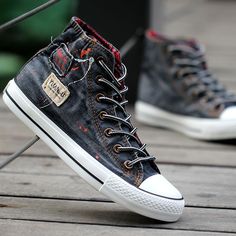 Men-s-Denim-Shoes-2016-Breathable-High-Canvas-Shoes-Men-Shoes-Casual-Skate-Footwear-Zapatos-Hombre (5) Sport Shoes Design, Male Shoes, Denim Sneakers, Mens Nike Shoes, Denim Shoes, Gym Shoes, Men Fashion Casual Outfits, Trendy Sneakers, Fashion High Heels