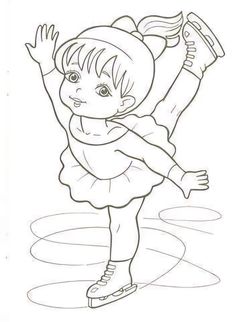 a drawing of a girl skating on the ice with her arms up in the air