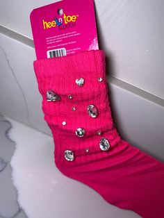 Pink one size fits all scrunchie socks , comes with all gemstones as seen in the photo. Also comes in black or white . Crazy Socks For Kids, Scrunchie Socks, Bling Socks, Diy Ruffle, Crocs Fashion, Slouch Socks, Diy Socks, Sock Crafts, Jordan Shoes Retro