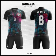 the front and back of a soccer jersey with flowers on it, including an image of a