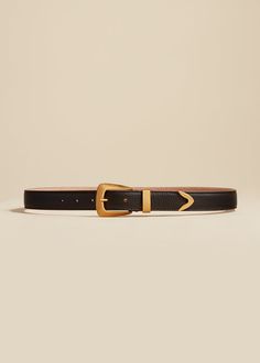 The Benny Belt in Dark Brown Leather with Gold Designer Business Belts With Gold-tone Hardware, Designer Belts With Gold-tone Hardware For Business, Leather Belts With Gold-tone Rectangular Buckle, Classic Evening Belts With Gold-tone Hardware, Black Belt Buckles With Gold-tone Hardware For Work, Designer Business Belts With Gold Buckle, Leather Belt Buckles With Gold-tone Hardware For Work, Designer Formal Belt Buckles With Gold-tone Hardware, Formal Leather Belt With Gold-tone Hardware