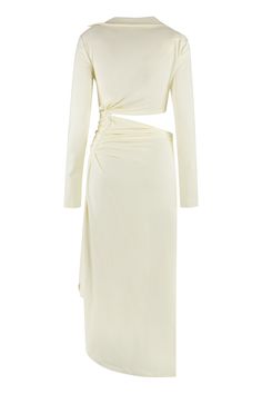 Indulge in the luxurious comfort and effortless elegance of this MIDI VISCOSE DRESS. Crafted from a blend of 5% elastane and 95% viscose, this dress offers the perfect drape and a touch of stretch for a flattering fit. The gathered detailing and deep side slit add a modern edge, while the asymmetric hem creates a dynamic silhouette that will turn heads wherever you go. Whether you're attending a special event or simply want to elevate your everyday style, this dress is the perfect choice for fas Viscose Dress, Mens Fall, Sweaters Knitwear, Emilio Pucci, Denim Pant, Womens Fall, Denim Top, Jersey Dress, Asymmetric Hem