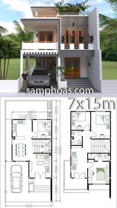 two story house with floor plans and measurements