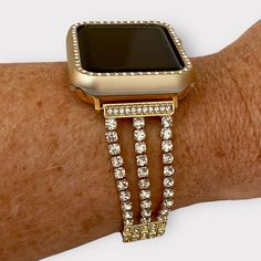 Hurry up and grab your Luxury Rhinestone Apple Watch Band perfect for special events like weddings, graduations, or parties. Available in chic colors: Silver, Gold, Black, and Rose Gold for all the bling-lovers! Comes with a custom-fit watchband for women including a Resizing Tool. Sizes in offer are: 38/40/41MM & 42/44/45/49MM adaptable to Series 1-9, SE & Ultra edition. Each purchase includes a lavish Watch Band and essential resizing tool. Please note, Quality Plus Watchbands are not accounta Gold Crystal Diamond Watch For Party, Diamond Watch With Rhinestones For Party, Elegant Diamond Watch With Crystal For Party, Elegant Crystal Diamond Watch For Parties, Adjustable Bedazzled Formal Jewelry, Party Diamond Watch With Rhinestones, Adjustable Bedazzled Gold Jewelry, Elegant Gold Diamond Watch Bands, Handmade Watch Bands