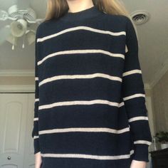 Never Worn, Navy And Cream Striped Sweater, Blue Cream, Stripe Sweater, Colorful Sweaters, Mock Neck, American Eagle Outfitters, American Eagle, Color Blue, Sweaters For Women